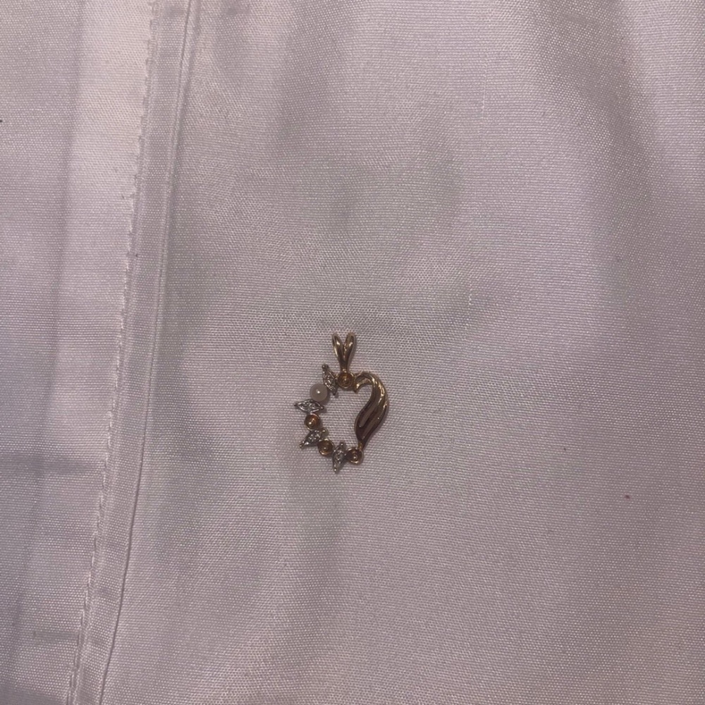 Gold heart pendant 14k solid accent Pearl